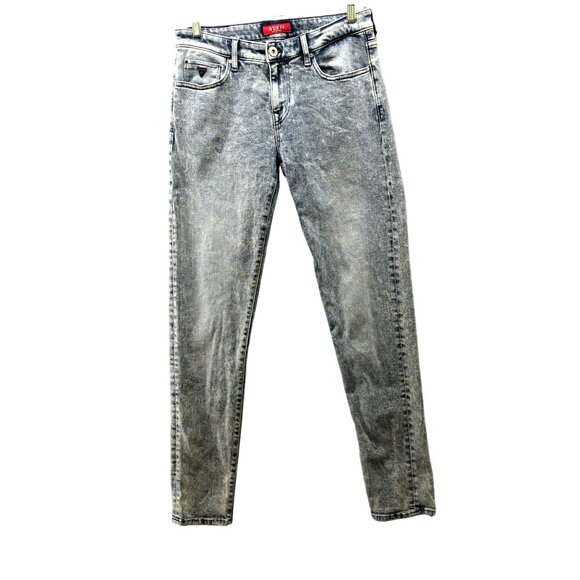 Guess Acid Wash Skinny Jeans Womens 30x32 Blue Stretch Mid Rise Rock Punk - Picture 1 of 14